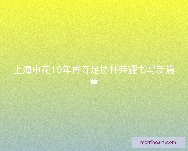 上海申花19年再夺足协杯荣耀书写新篇章 上海申花19年再夺足协杯荣耀书写新篇章